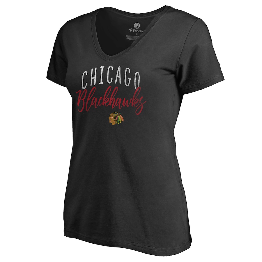 Women's Chicago Blackhawks Black Graceful V-Neck T-Shirt - Ujersey Shop