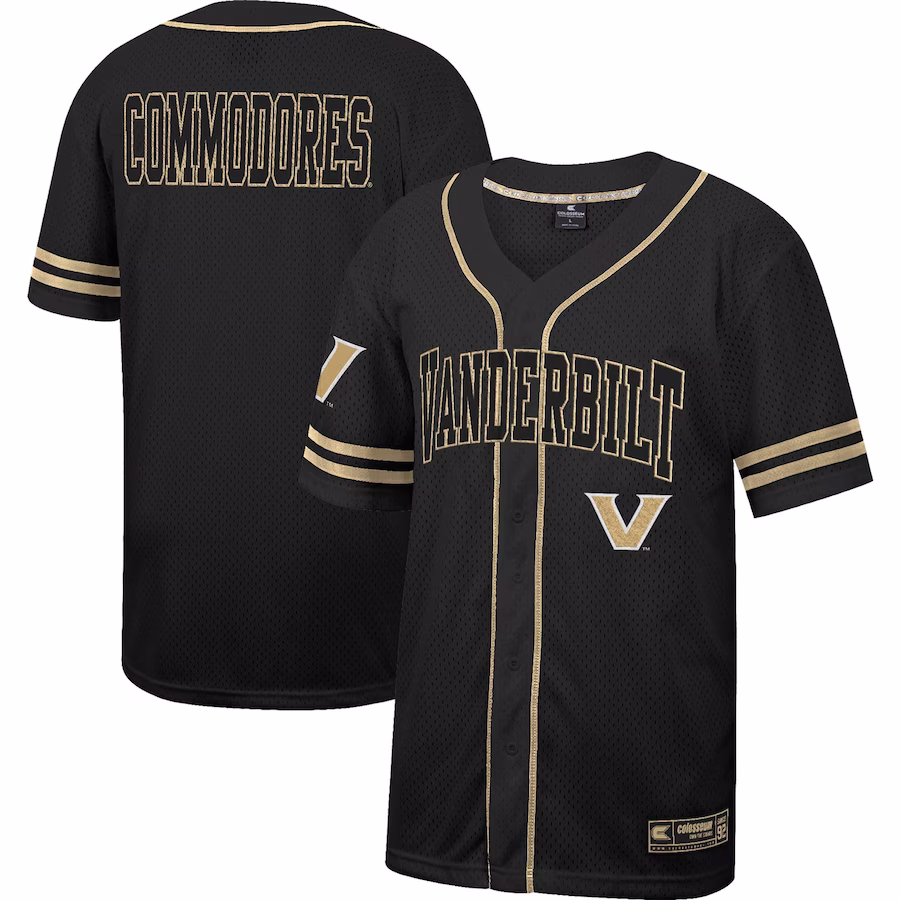 Vanderbilt Commodores Colosseum Free Spirited Mesh Button-Up Baseball Jersey - Black - Ujersey Shop