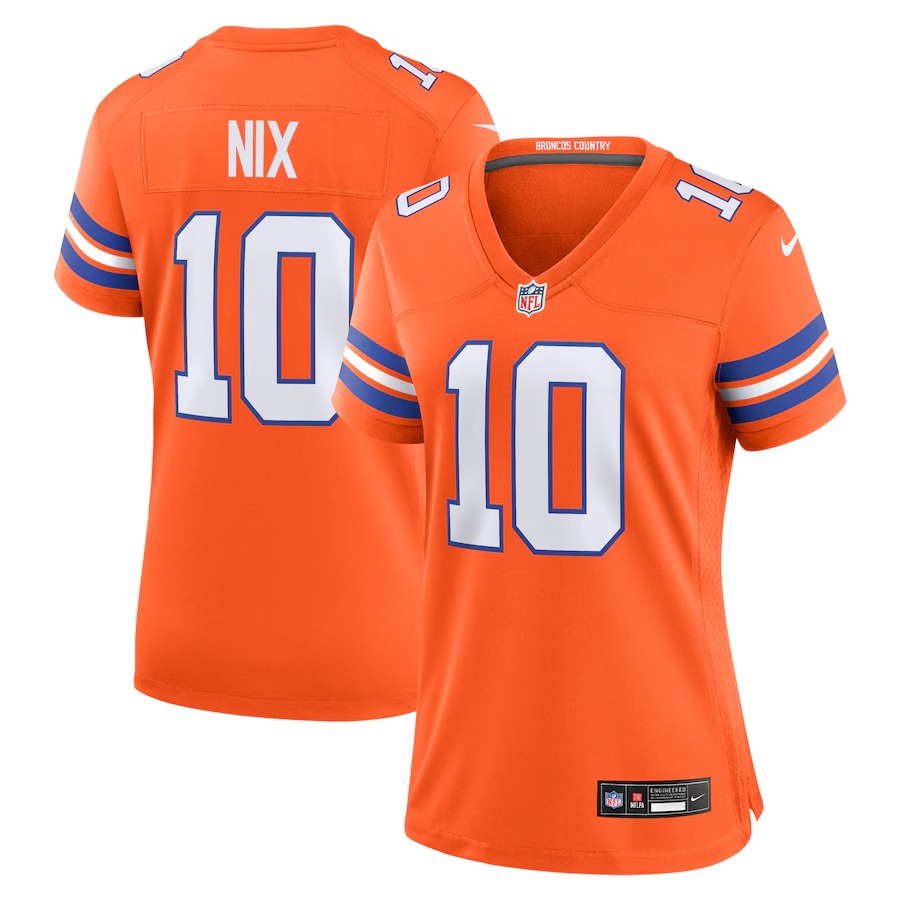 Women's Denver Broncos Bo Nix Nike Orange Mile High Collection 1977 Throwback Player Game Jersey - Ujersey Shop