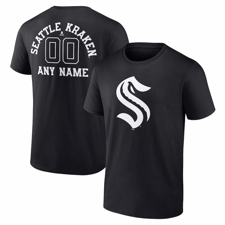 Men's Seattle Kraken Black Personalized Name & Number Monochrome T-Shirt - Ujersey Shop