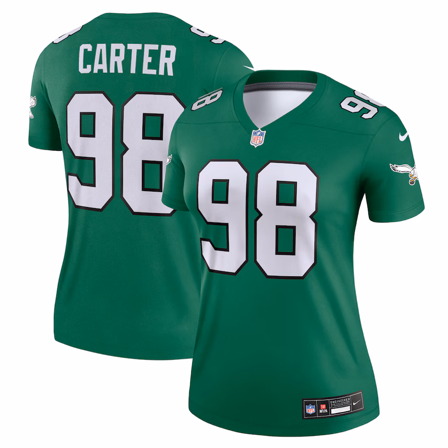 Women's Philadelphia Eagles Jalen Carter Nike Kelly Green Alternate Legend Player Performance Top - Ujersey Shop
