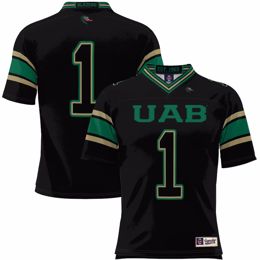 #1 UAB Blazers GameDay Greats Endzone Football Jersey - Black - Ujersey Shop