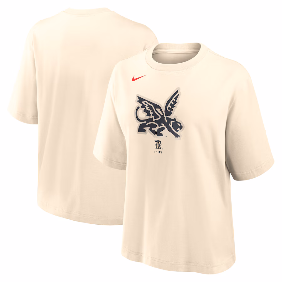 Women's Texas Rangers Nike Natural City Connect Logo Boxy T-Shirt - Ujersey Shop
