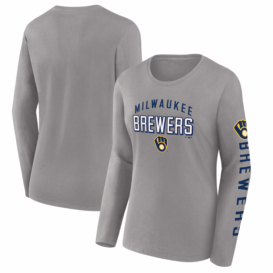 Women's Milwaukee Brewers Fanatics Gray Team Long Sleeve T-Shirt - Ujersey Shop