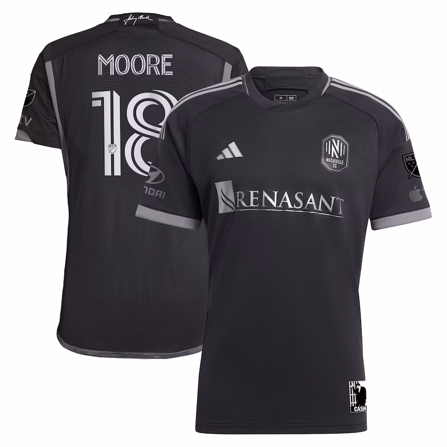 Men's Nashville SC Shaq Moore adidas Black 2023 Man In Black Kit Authentic Player Jersey - Ujersey Shop