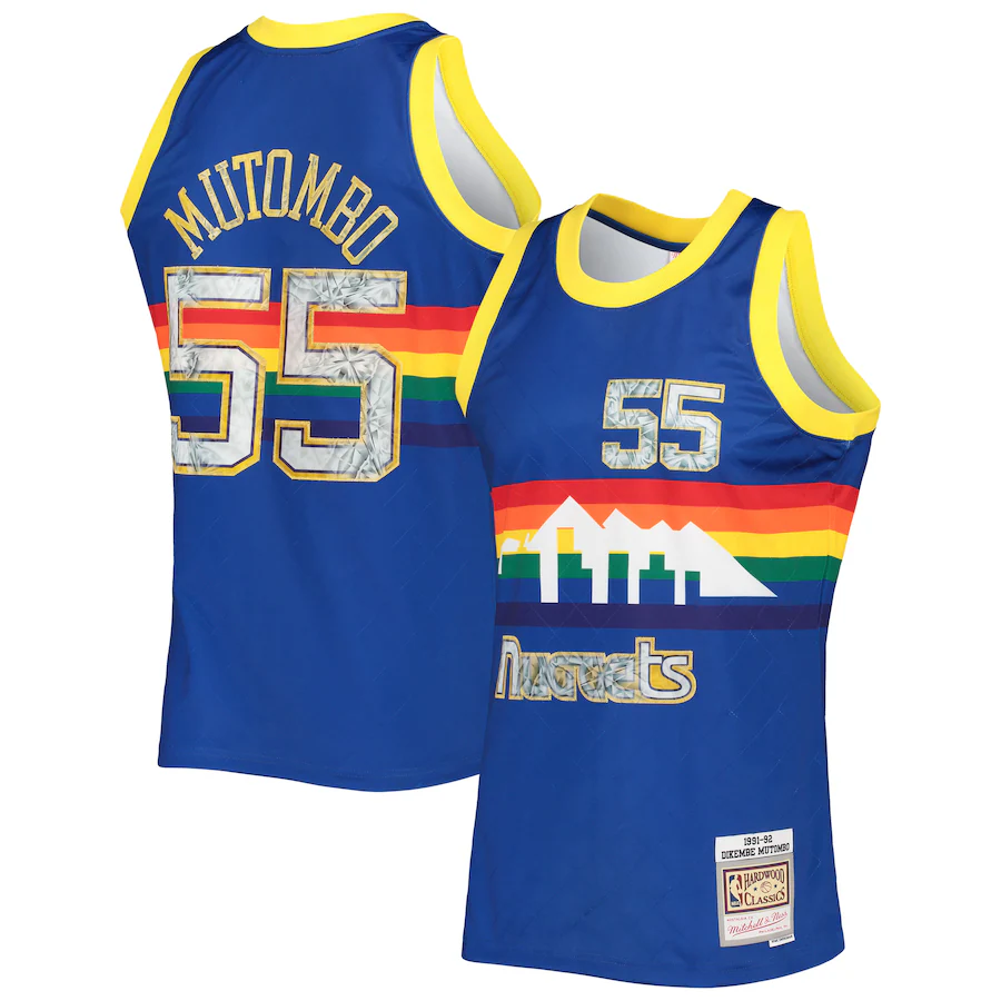 Men's Denver Nuggets Dikembe Mutombo Mitchell & Ness Royal 1996/97 Hardwood Classics NBA 75th Anniversary Diamond Swingman Jersey - Ujersey Shop