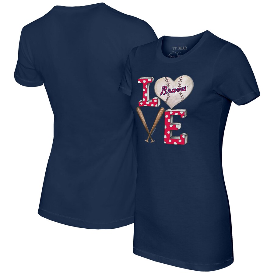 Women's Atlanta Braves Tiny Turnip Navy Baseball Love T-Shirt - Ujersey Shop