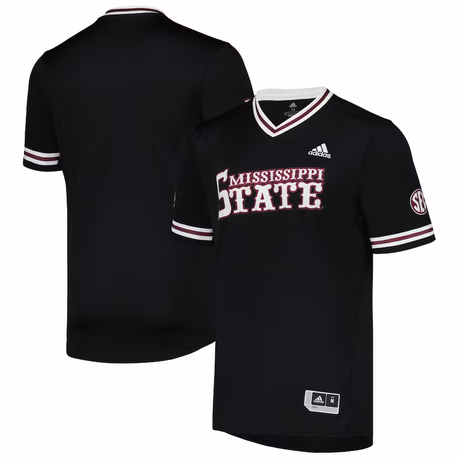 Mississippi State Bulldogs adidas Replica V-Neck Baseball Jersey - Black - Ujersey Shop