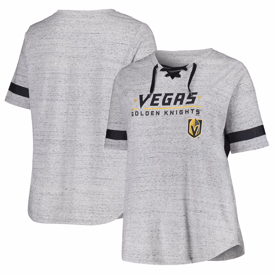 Women's Vegas Golden Knights Fanatics Heather Gray Plus Size Lace-Up T-Shirt - Ujersey Shop