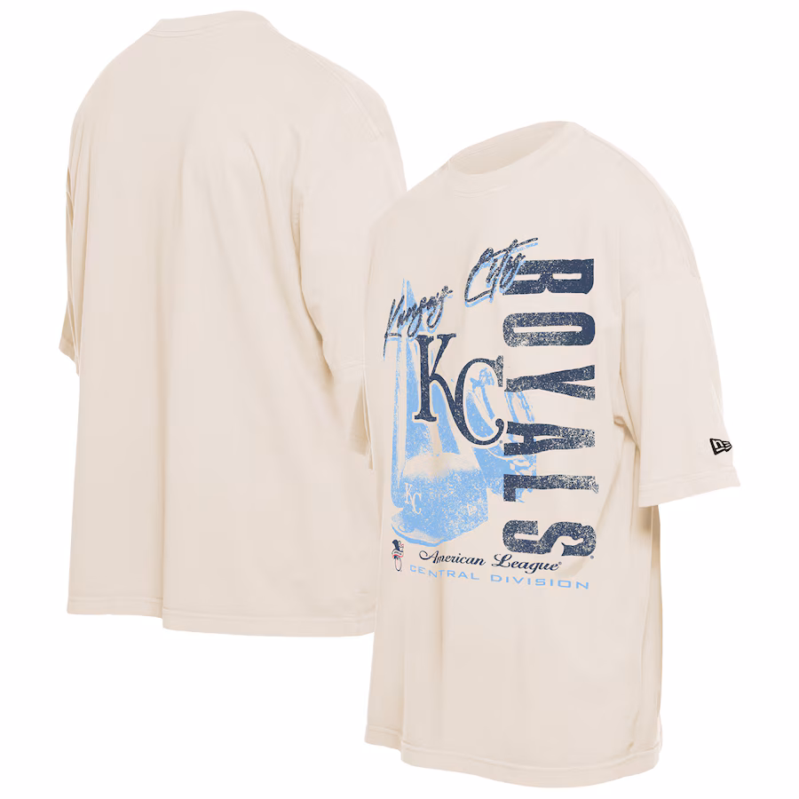 Men's Kansas City Royals New Era Cream Cooperstown Collection Oversized Throwback Distressed T-Shirt - Ujersey Shop