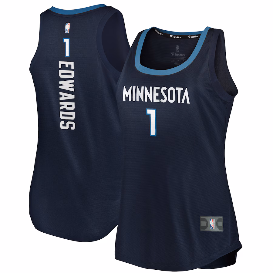 Women's Minnesota Timberwolves Anthony Edwards Fanatics Navy Fast Break Tank Jersey - Icon Edition - Ujersey Shop