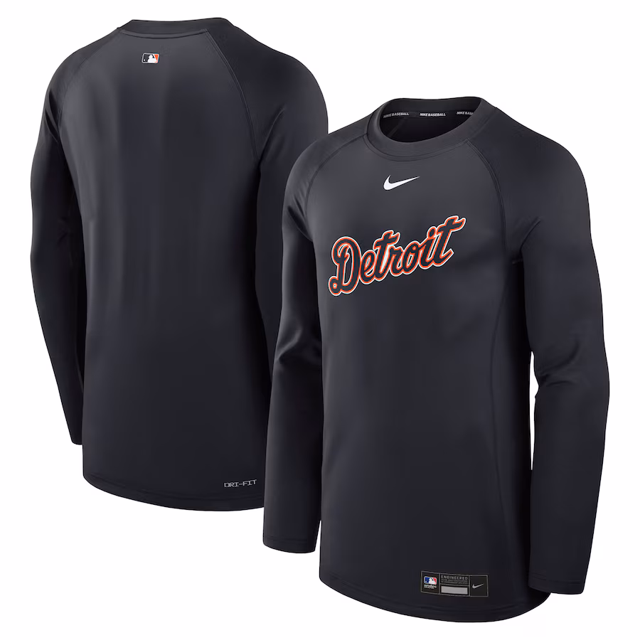 Men's Detroit Tigers Nike Navy Authentic Collection Game Time Raglan Performance Long Sleeve T-Shirt - Ujersey Shop