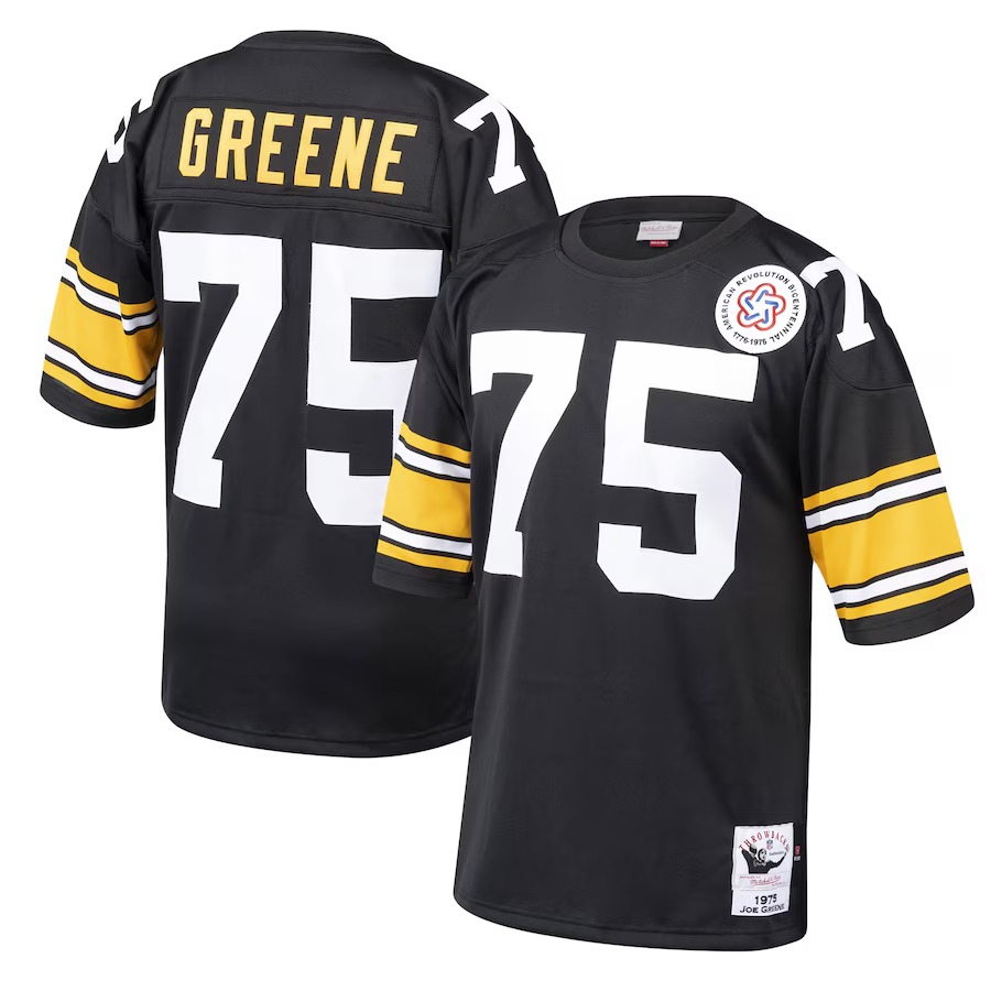 Men's Pittsburgh Steelers 1975 Joe Greene Mitchell & Ness Black Authentic Throwback Retired Player Jersey - Ujersey Shop