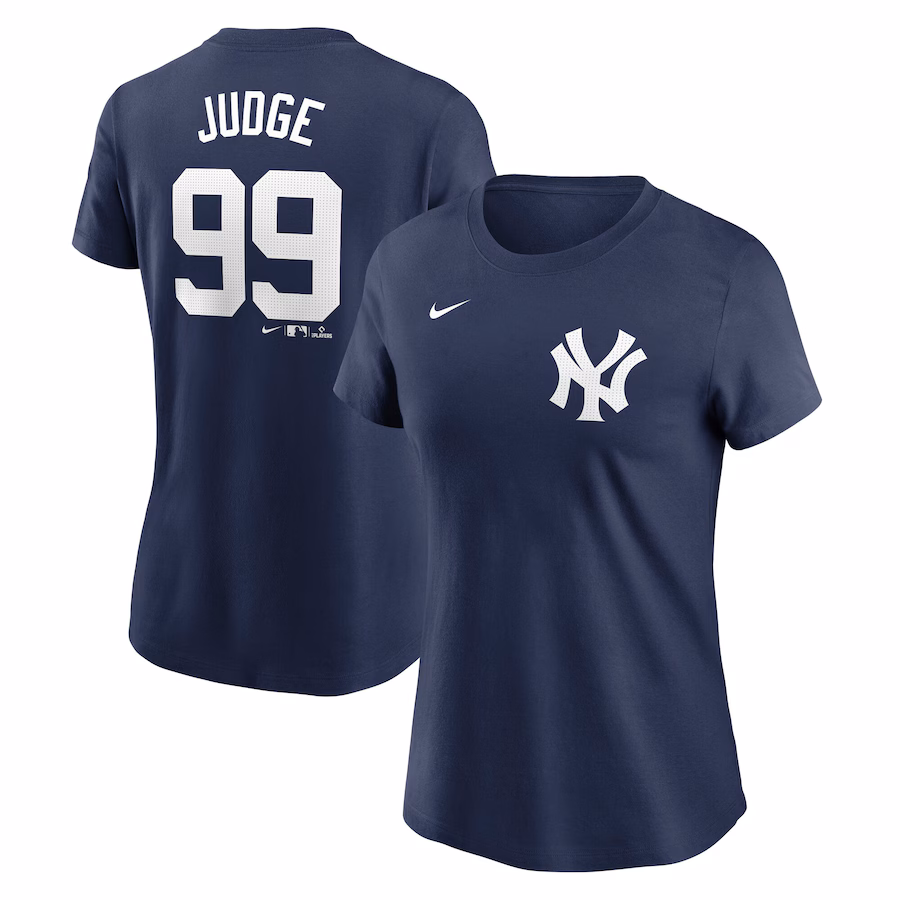 Women's New York Yankees Aaron Judge Nike Navy Fuse Name & Number T-Shirt - Ujersey Shop