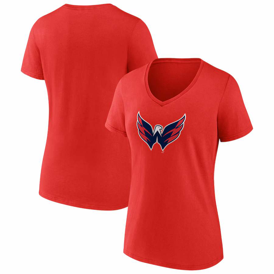 Women's Washington Capitals Fanatics Red Primary Logo Team V-Neck T-Shirt - Ujersey Shop
