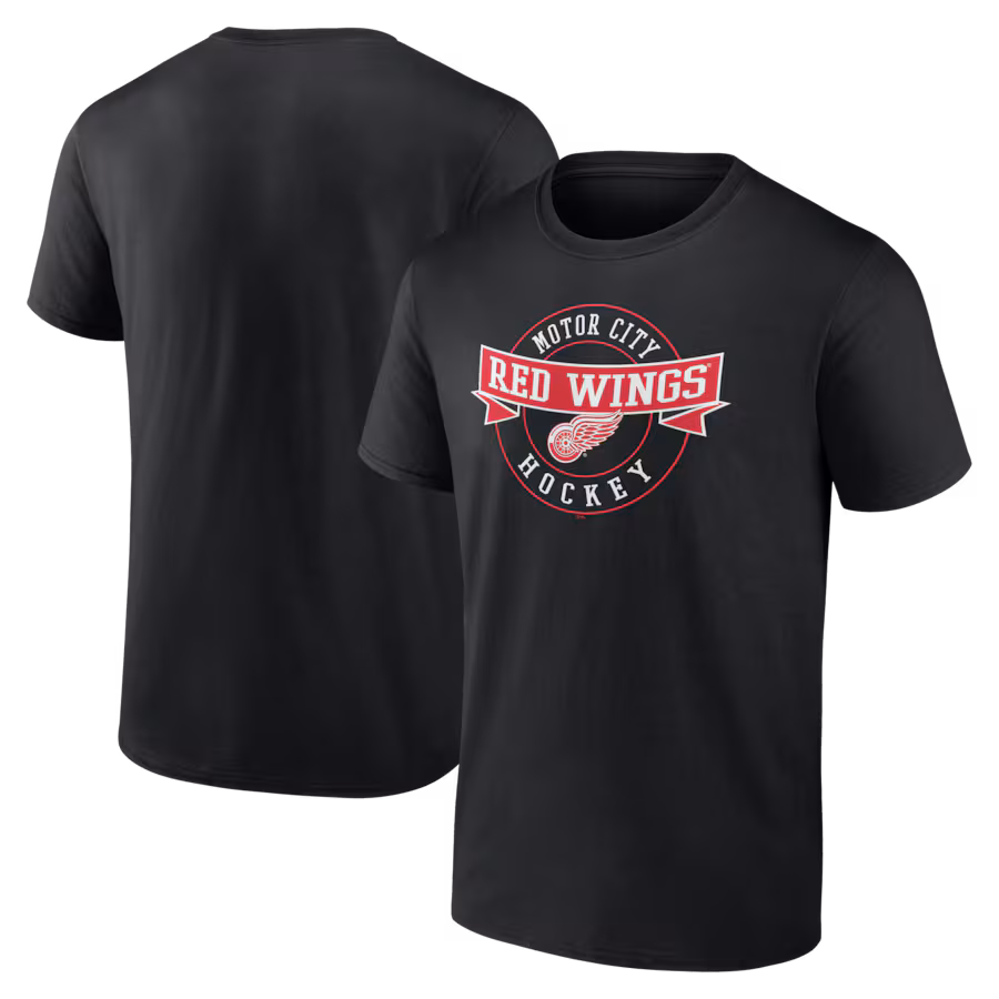 Men's Detroit Red Wings Black Honor Circle T-Shirt - Ujersey Shop