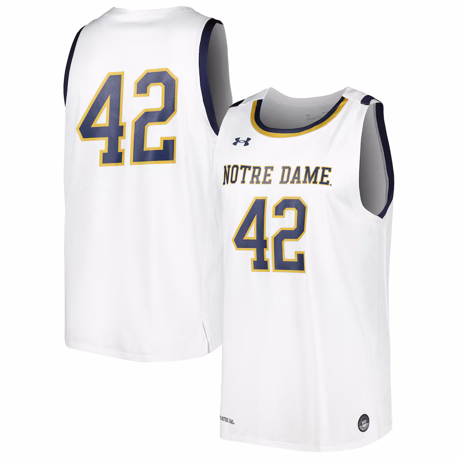 Men's Under Armour #42 White Notre Dame Fighting Irish Replica Basketball Jersey - Ujersey Shop