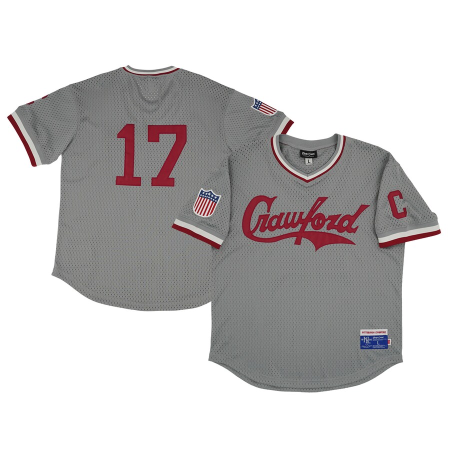 Men's Pittsburgh Crawfords #17 Rings & Crwns Gray Mesh Replica V-Neck Jersey - Ujersey Shop