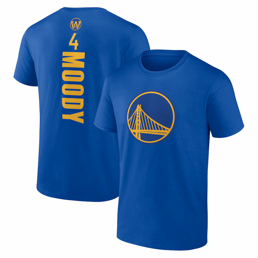 Men's Golden State Warriors Moses Moody Royal Playmaker Name & Number T-Shirt - Ujersey Shop