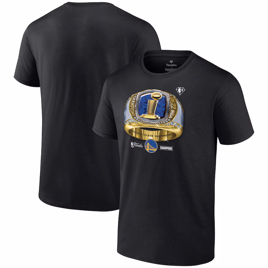 Men's Golden State Warriors Fanatics Black 2022 NBA Finals Champions Bling Ring T-Shirt - Ujersey Shop