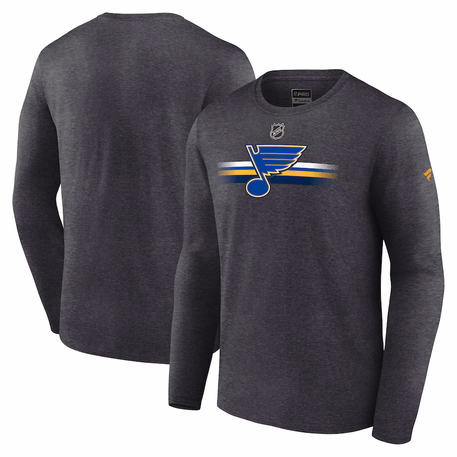 Men's St. Louis Blues Fanatics Heather Charcoal Authentic Pro Secondary Long Sleeve T-Shirt - Ujersey Shop