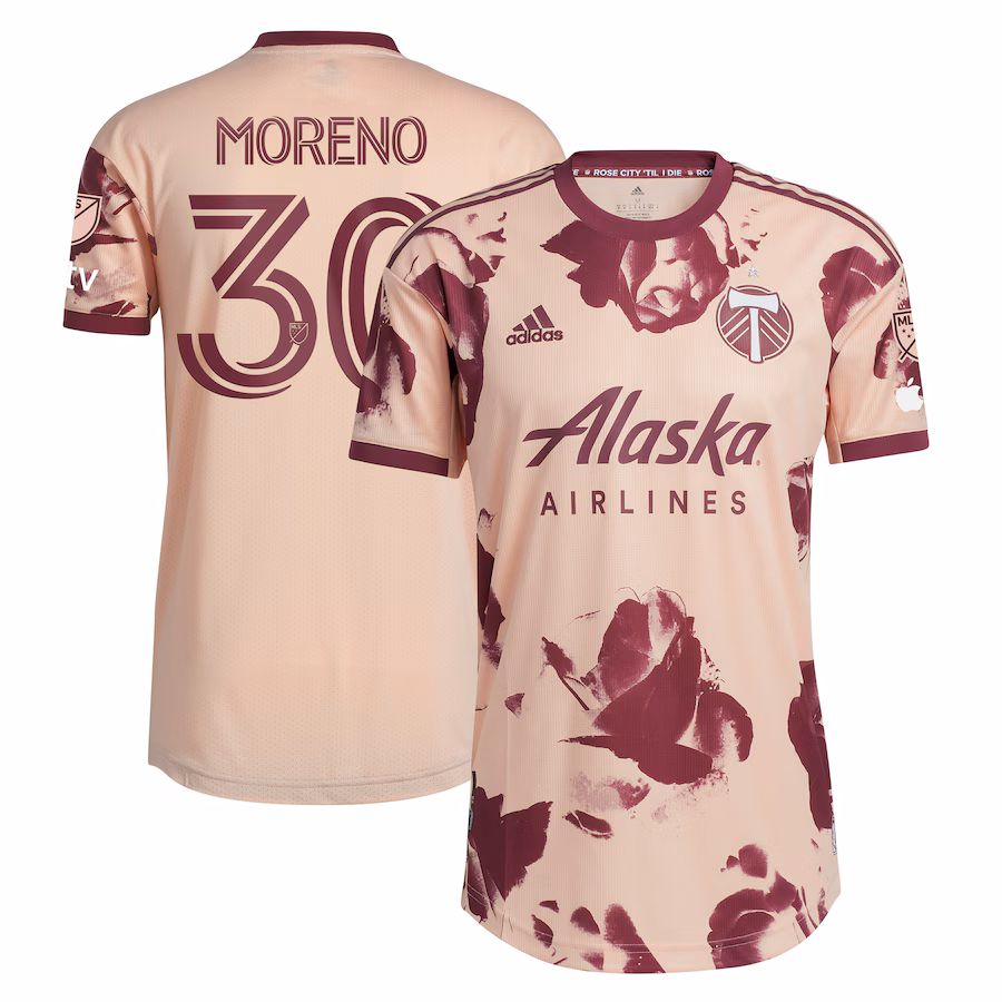Men's Portland Timbers Santiago Moreno adidas Pink 2023 Heritage Rose Kit Authentic Player Jersey - Ujersey Shop