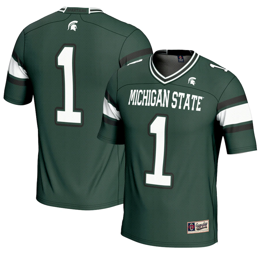 Men's GameDay Greats #1 Green Michigan State Spartans Endzone Football Jersey - Ujersey Shop