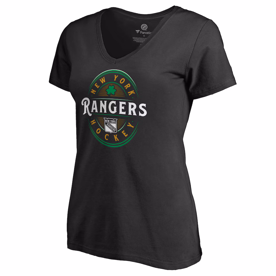 Women's New York Rangers Black St. Patrick's Day Forever Lucky V-Neck T-Shirt - Ujersey Shop