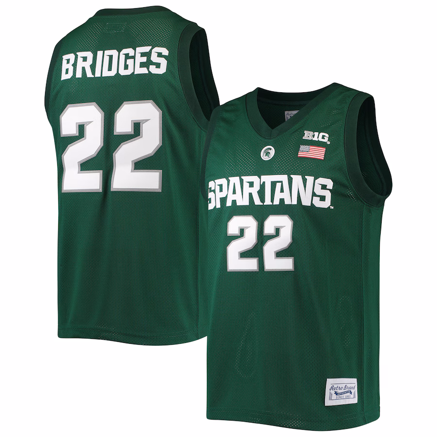 Men's Original Retro Brand Miles Bridges Green Michigan State Spartans Alumni Commemorative Classic Basketball Jersey - Ujersey Shop