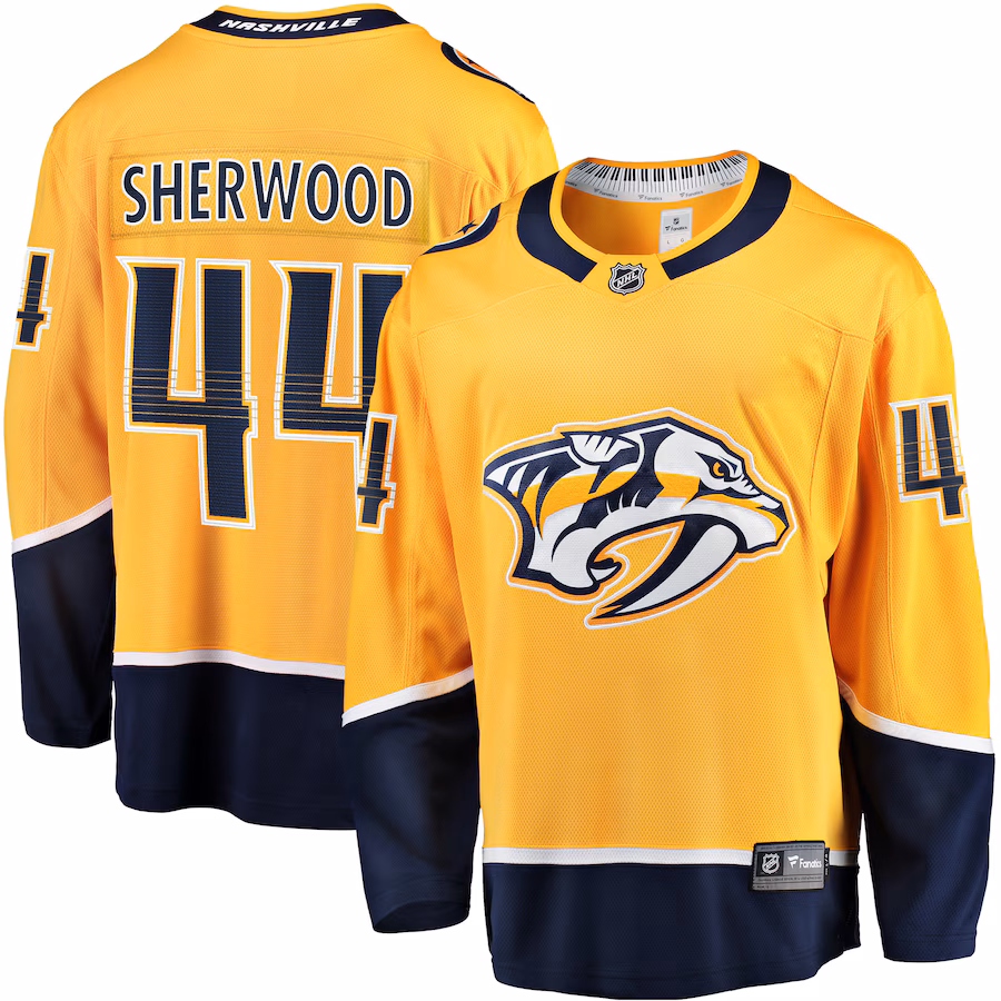 Men's Nashville Predators Kiefer Sherwood Fanatics Gold Home Breakaway Player Jersey - Ujersey Shop