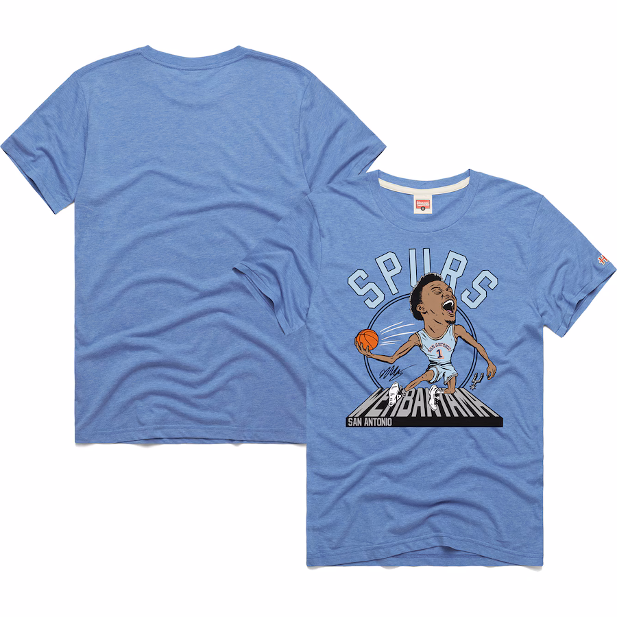 Unisex San Antonio Spurs Victor Wembanyama Homage Light Blue 2024/25 City Edition Caricature Tri-Blend T-Shirt - Ujersey Shop