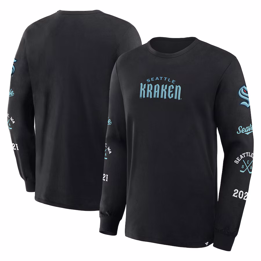 Men's Seattle Kraken Fanatics Black Boxed In Legacy Long Sleeve T-Shirt - Ujersey Shop