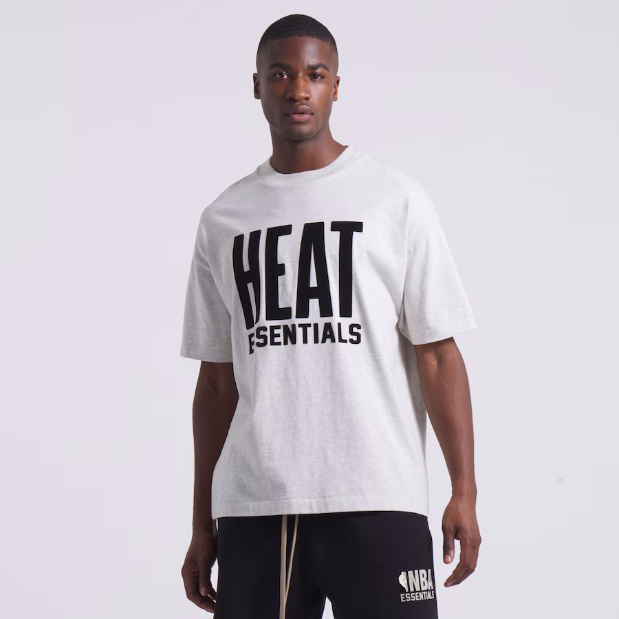 Unisex Miami Heat Fear of God Heather Gray NBA x ESSENTIALS T-Shirt - Ujersey Shop
