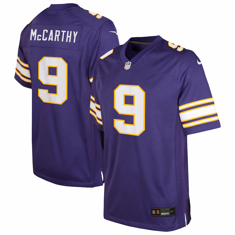 Youth Minnesota Vikings J.J. McCarthy Nike Purple Classic Alternate Player Game Jersey - Ujersey Shop