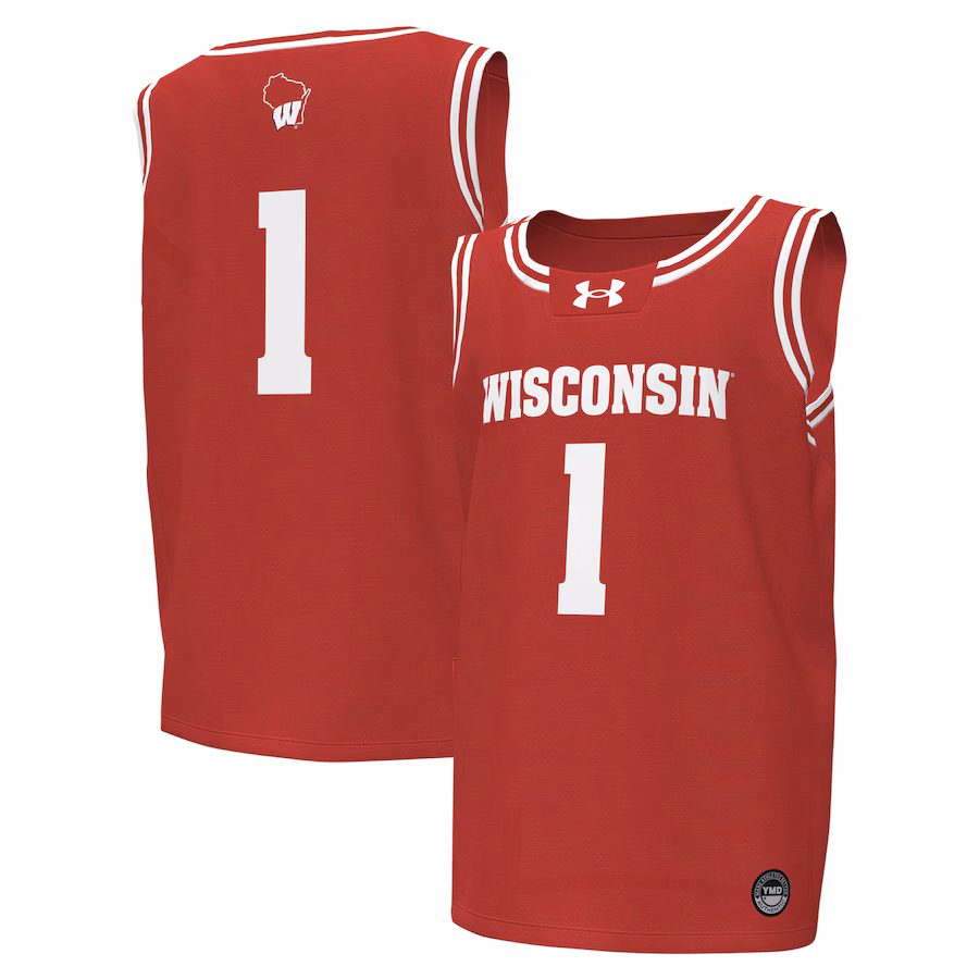 #1Wisconsin Badgers Under Armour Youth Replica Basketball Jersey - Red - Ujersey Shop