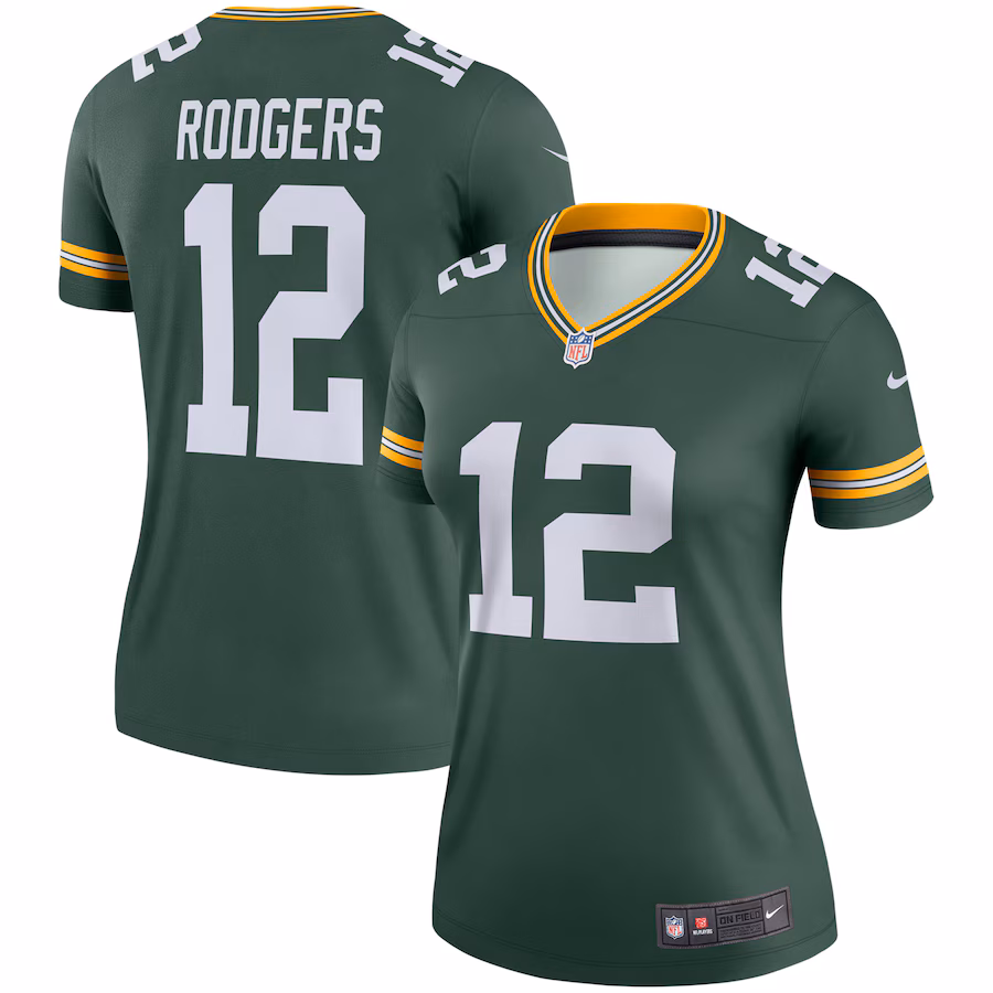 Women's Green Bay Packers Aaron Rodgers Nike Green Team Legend Player Performance Top - Ujersey Shop