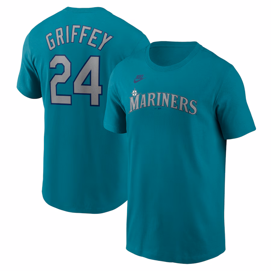 Men's Seattle Mariners Ken Griffey Jr. Nike Aqua Fuse Name & Number T-Shirt - Ujersey Shop