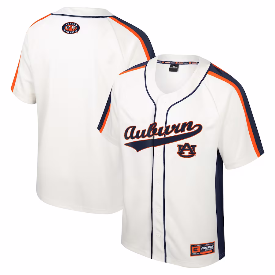 Auburn Tigers Colosseum Ruth Button-Up Baseball Jersey - Cream - Ujersey Shop