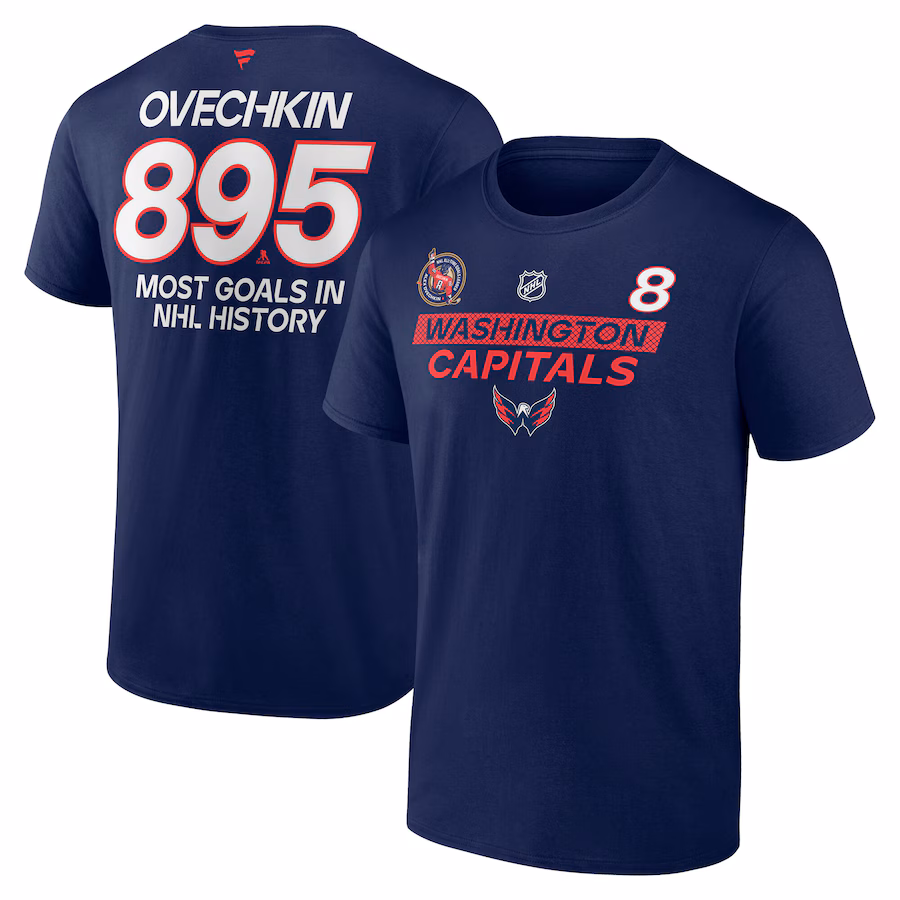 Men's Washington Capitals Alexander Ovechkin Navy NHL All-Time Leading Goal Scorer Name & Number T-Shirt - Ujersey Shop