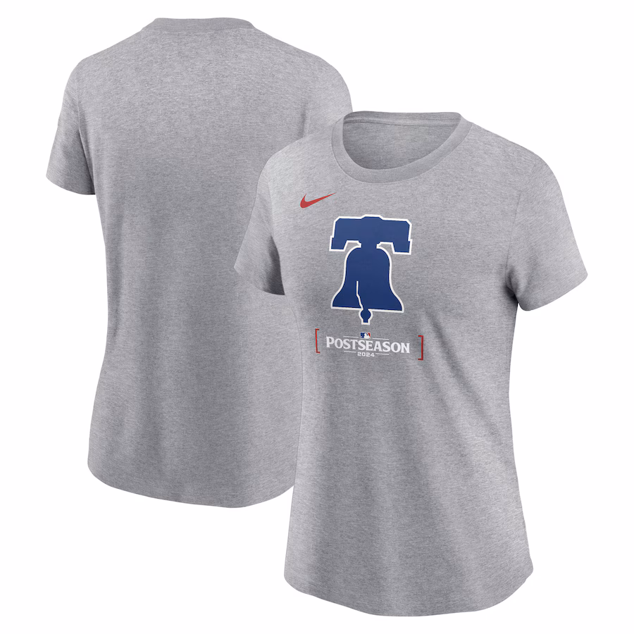 Women's Philadelphia Phillies Nike Heather Gray 2024 MLB Postseason Authentic Collection T-Shirt - Ujersey Shop