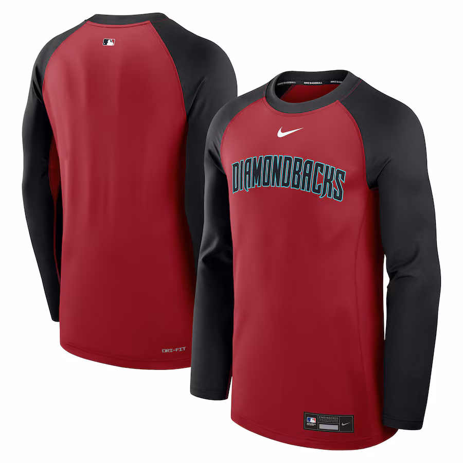 Men's Arizona Diamondbacks Nike Red/Black Authentic Collection Game Time Raglan Performance Long Sleeve T-Shirt - Ujersey Shop