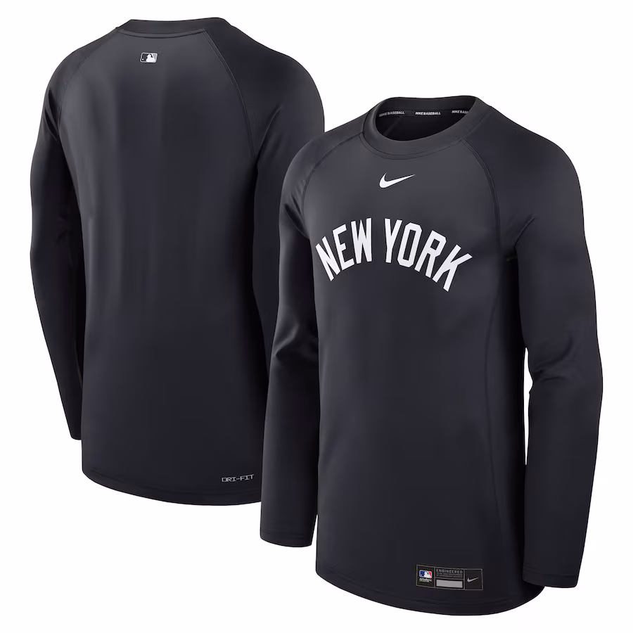 Men's New York Yankees Nike Navy Authentic Collection Game Time Raglan Performance Long Sleeve T-Shirt - Ujersey Shop