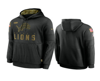 Men's Detroit Lions Black 2020 Salute to Service Sideline Performance Pullover Hoodie - Ujersey Shop
