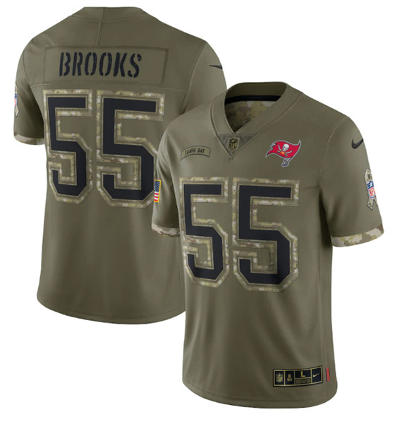 Men's Tampa Bay Buccaneers #55 Derrick Brooks 2022 Olive Salute To Service Limited Stitched Jersey - Ujersey Shop
