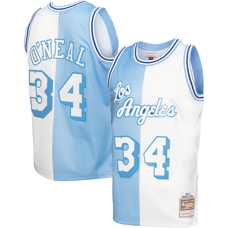 Men's Los Angeles Lakers Shaquille O'Neal Mitchell & Ness Powder Blue/White Hardwood Classics 1996/97 Split Swingman Jersey - Ujersey Shop