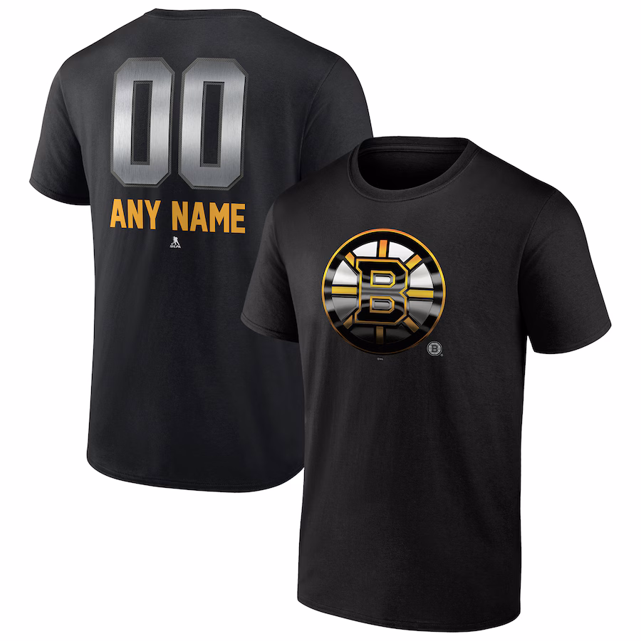 Men's Boston Bruins Black Personalized Midnight Mascot Logo T-Shirt - Ujersey Shop