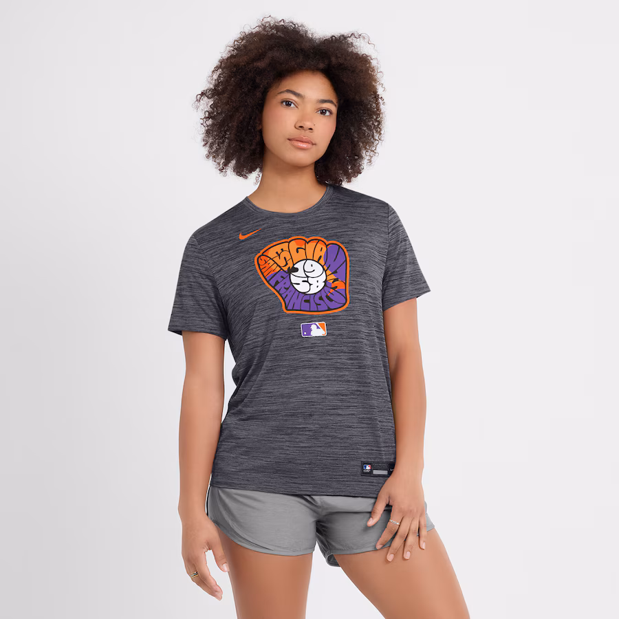 Women's San Francisco Giants Nike Heather Black 2025 City Connect Authentic Collection Velocity Performance T-Shirt - Ujersey Shop