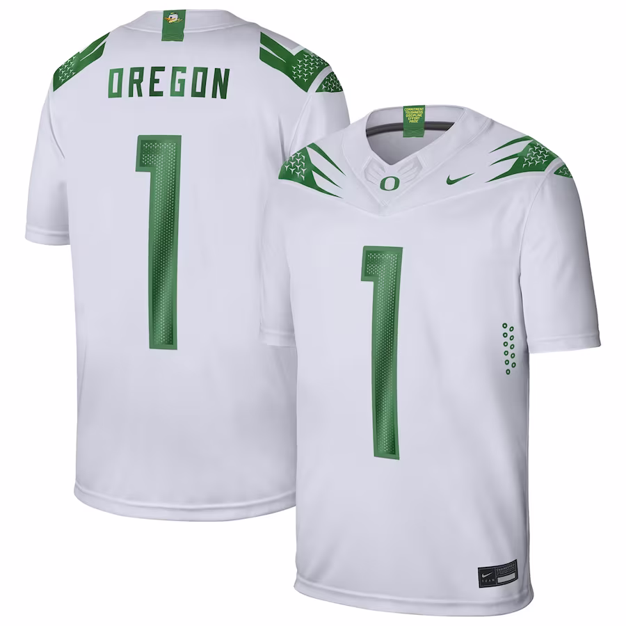 #1 Oregon Ducks Nike Game Jersey - White - Ujersey Shop