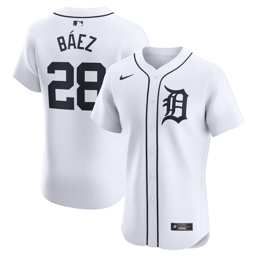 Men's Detroit Tigers Javier Baez Nike White Home Elite Player Jersey - Ujersey Shop