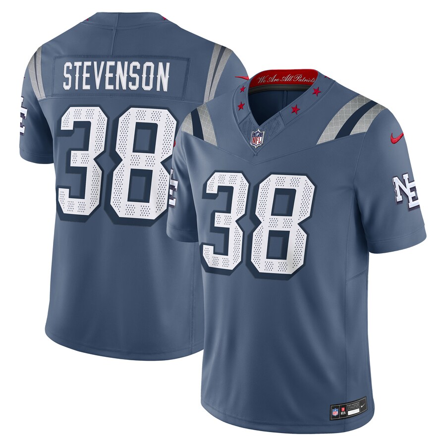 Men's New England Patriots Rhamondre Stevenson Nike Storm Blue 2025 Rivalries Collection Limited Jersey - Ujersey Shop